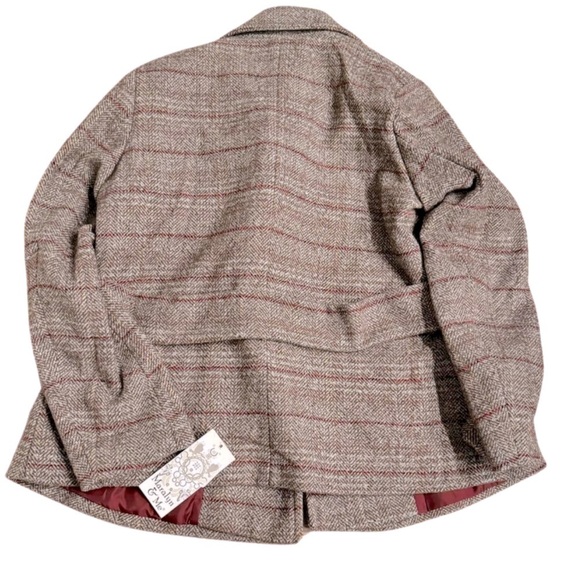 Maralyn Me Juniors Notched-Collar Double-Breasted Peacoat Brown Red Plaid XL - Picture 6 of 12